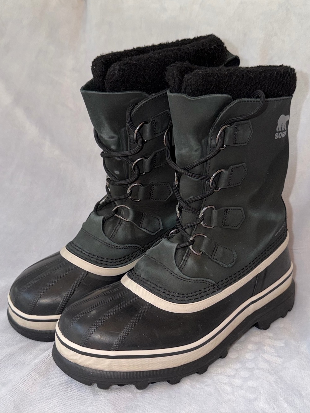 Sorel Black White Waterproof Insulated Liners Winter Snow Boots Men 9 Lady 10.5